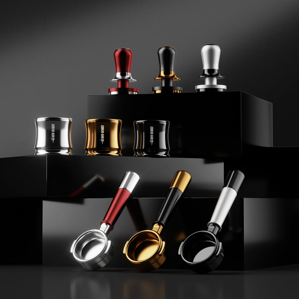 MHW FlowLight Collection Bottomless Portafilter Black and Gold 58mm