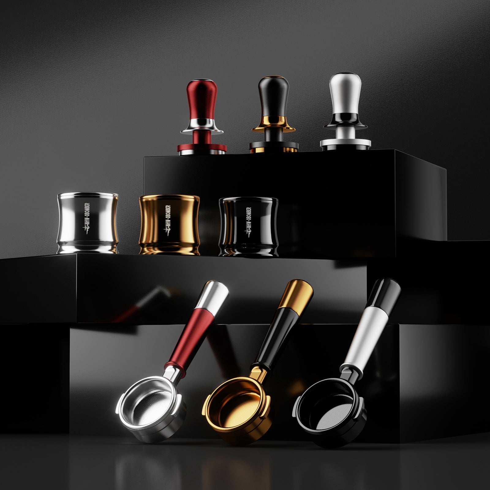 MHW FlowLight Collection Bottomless Portafilter Black and Gold 58mm