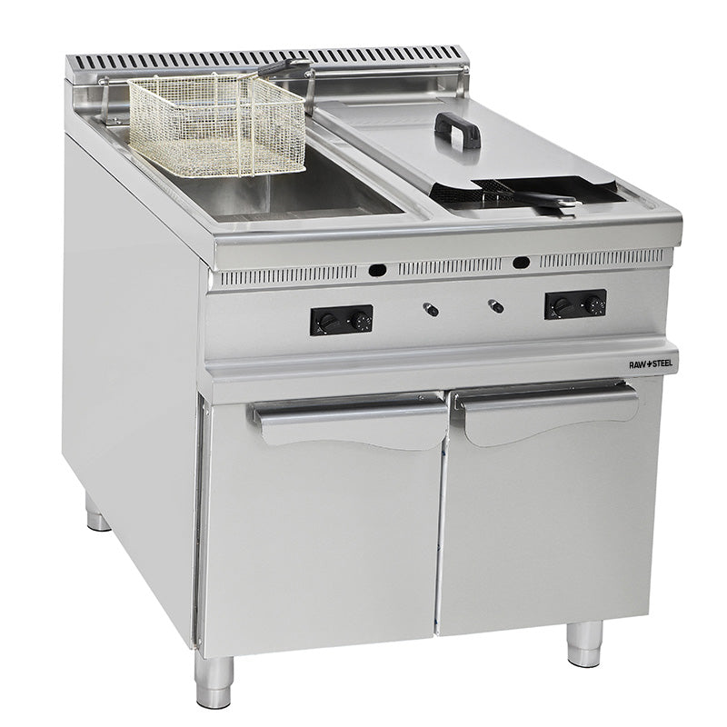 Raw Steel Fryer 2x Bowl Electric 24+24L Stand (90x90x85)