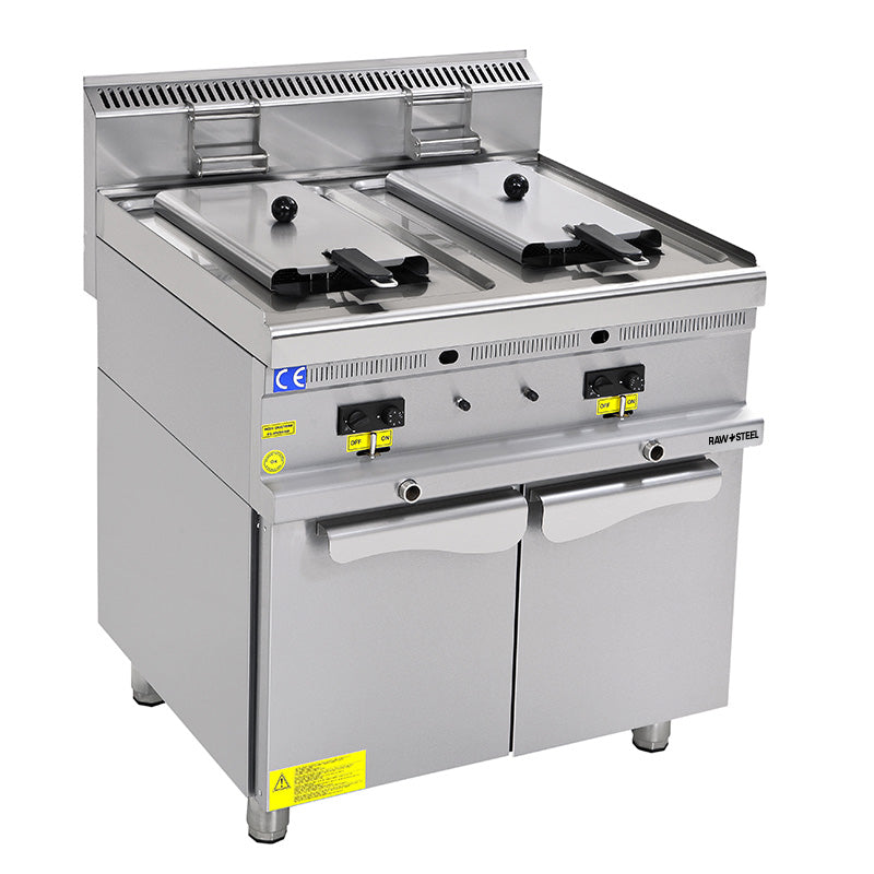Raw Steel Fryer 2x Bowl Electric 12+12L Stand (70x70x85)