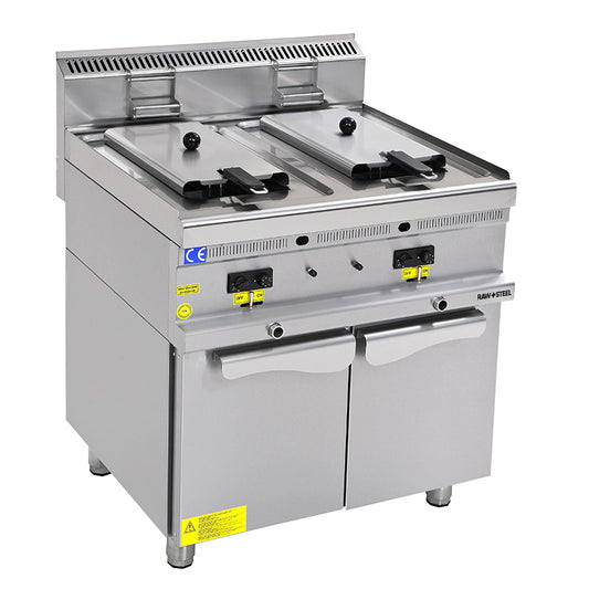 Raw Steel Fryer 2x Bowl Electric 12+12L Stand (70x70x85)