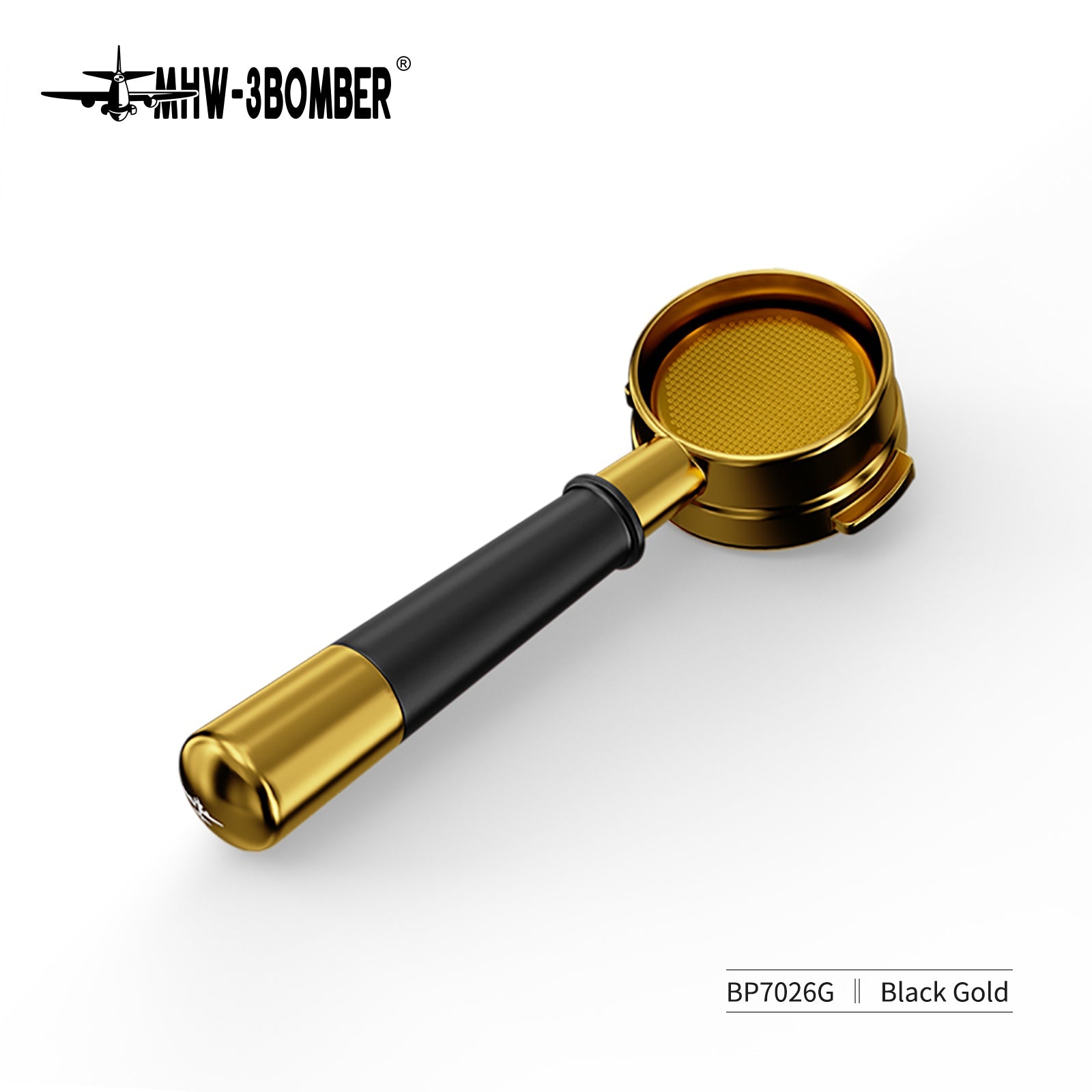 MHW FlowLight Collection Bottomless Portafilter Black and Gold 58mm