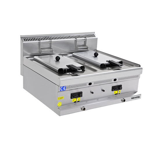 Raw Steel Fryer x2 Bowl Electric OverCounter (70x70x30)