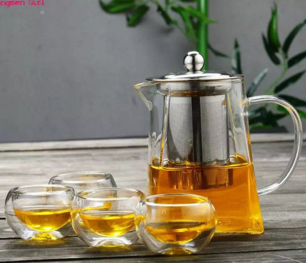 Glass Teapot + 4 Glass Cups set