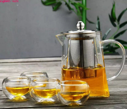 Glass Teapot + 4 Glass Cups set