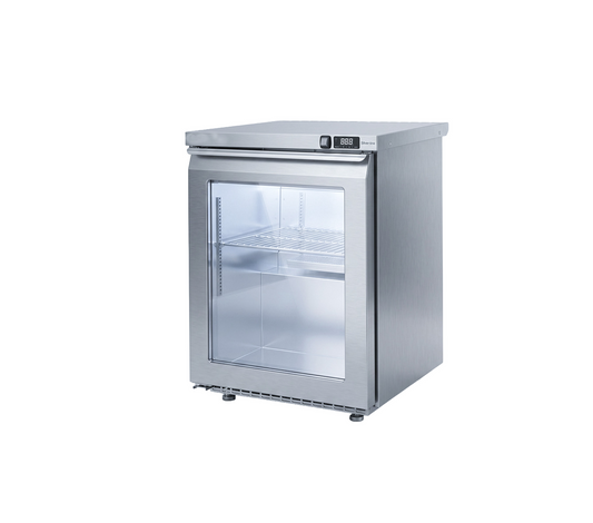 Raw Steel Undercounter 1 Door Refrigerator Glass Door - Back Motor